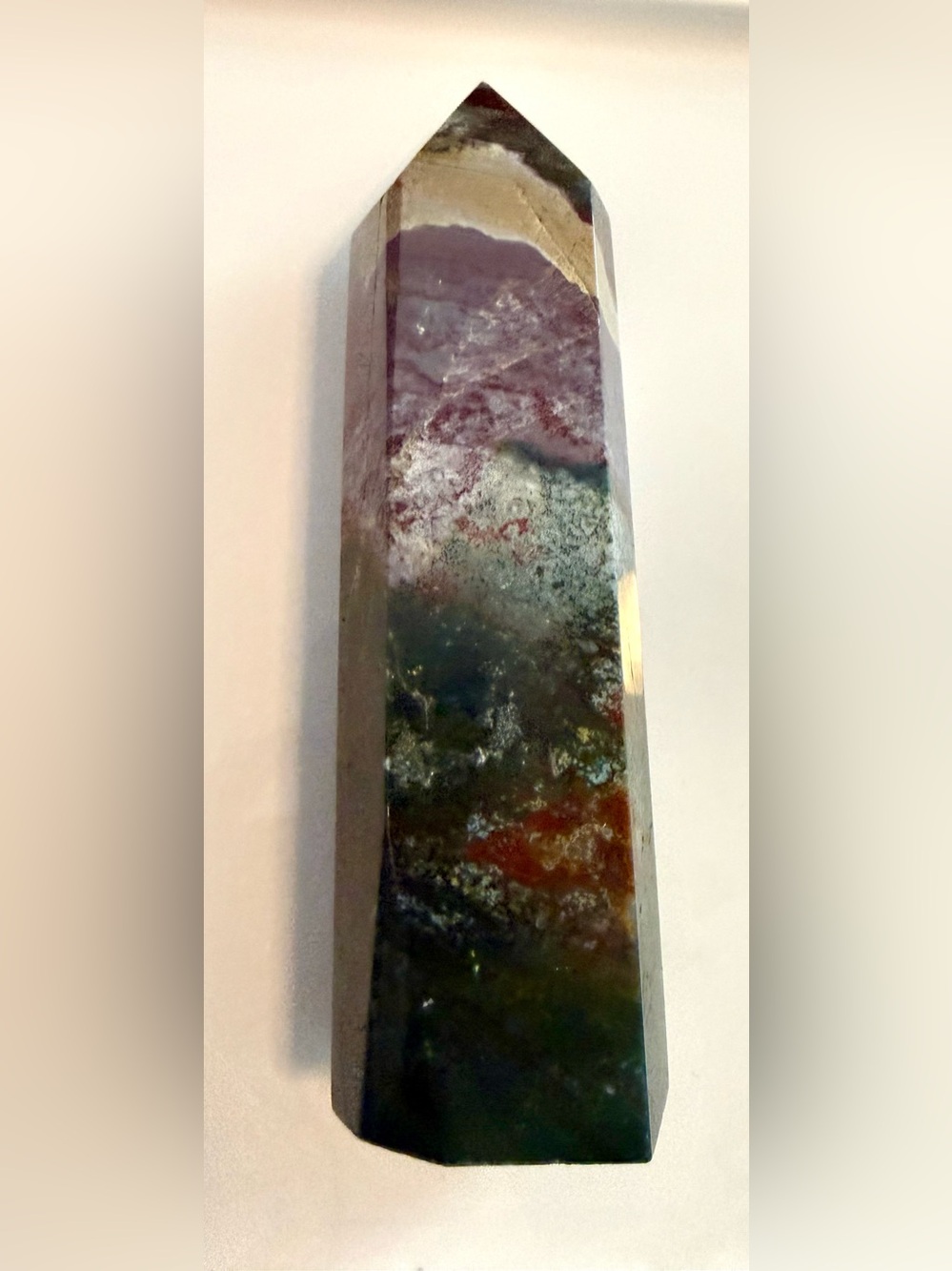 XL Ocean Jasper statement tower- Deep Green with Red and Brown Veining